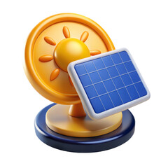 Poster - Cute 3d rendering plasticstyle icon of solar panel and sun isolated on transparent background illustrating renewable energy