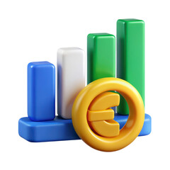 Poster - Euro currency growth chart 3d rendering plasticstyle icon isolated on transparent background