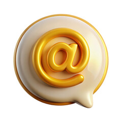 Poster - Golden email symbol inside plastic style speech bubble 3d rendering isolated on transparent background