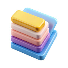 Poster - Stack of colorful rectangular 3d rendering plasticstyle icons isolated on transparent background