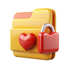 Poster - Yellow folder red heart and padlock 3d rendering plasticstyle icon isolated on transparent background