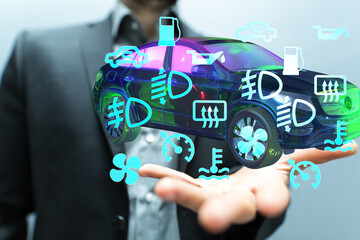 Poster - Innovative car technology.  Digital dashboard displays key vehicle diagnostics and maintenance needs.