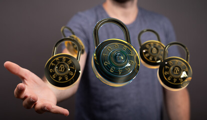 Aufkleber - Secure your data!  Image depicts multiple combination locks.
