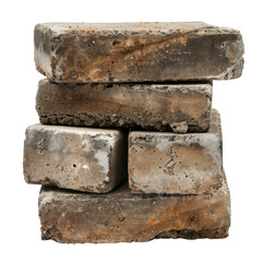 Poster - Stack of weathered concrete bricks with rough texture and earthy tones, showcasing signs of wear and age
