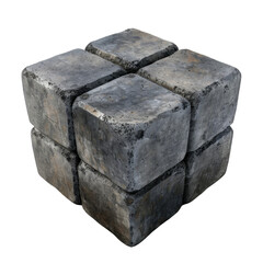 Poster - Textured concrete cube with weathered appearance, showcasing rugged surface and distinct edges, ideal for industrial design