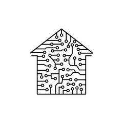 Fototapete - House outline filled with a circuit board pattern, suggesting smart home technology.