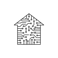 Poster - A stylized house graphic overlaid with circuit board design, representing smart home technology.