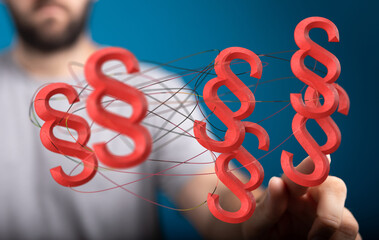 Poster - Abstract image of interconnected red paragraph symbols, representing legal concepts and complexity.