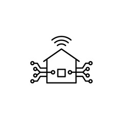 Poster - Simple black and white illustration of a house connected to a network signal.