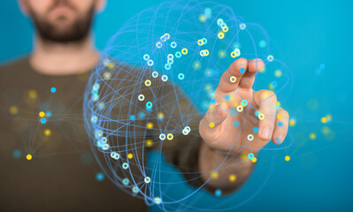 Poster - Stock photo of a person interacting with a digital globe representing a network.