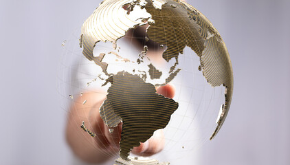 Poster - Abstract image of a hand interacting with a 3D model of the Earth, symbolizing global connectivity and networking.