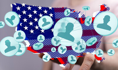 Aufkleber - Visual representation of social connections throughout the United States, highlighting national networking.