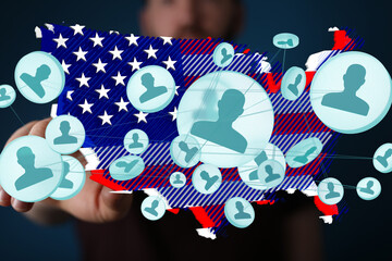 Aufkleber - Digital illustration of social network connections across the USA. Ideal for technology, communication, and networking concepts.