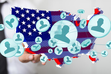 Aufkleber - Visual representation of social network connections across the United States.  Ideal for business, technology, or social media.