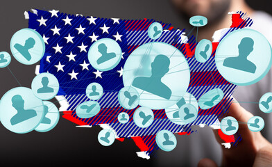 Aufkleber - Visual representation of a nationwide network, highlighting connections between individuals across the United States.