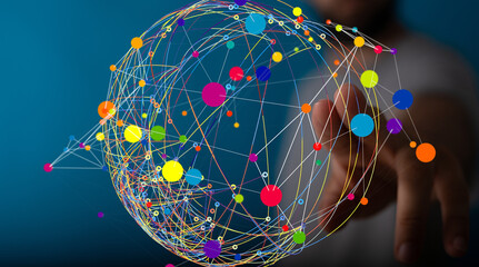 Poster - Abstract image of a global network with colorful nodes and connecting lines, representing connections and communication.