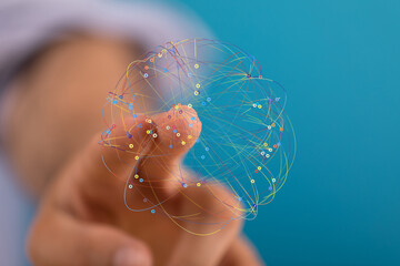Poster - Abstract image of a fingertip interacting with a colorful network, representing global connectivity and digital technology.