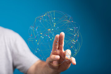 Poster - Hand interacting with a digital network.  Concept for technology, connection, and global communication.