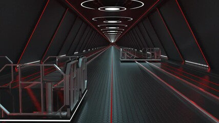 Poster - 3D rendered animation of a sci-fi transport shuttle in a long dark tunnel.
