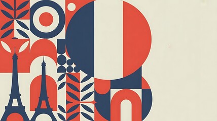 Poster - French National Day greeting card with brush stroke background in France national flag colors, a banner celebrating French culture using abstract vector patterns, created with generative ai