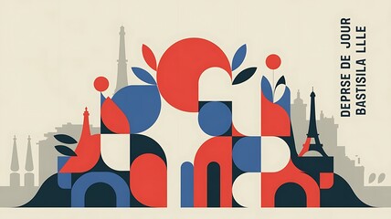 Poster - French National Day greeting card with brush stroke background in France national flag colors, a banner celebrating French culture using abstract vector patterns, created with generative ai