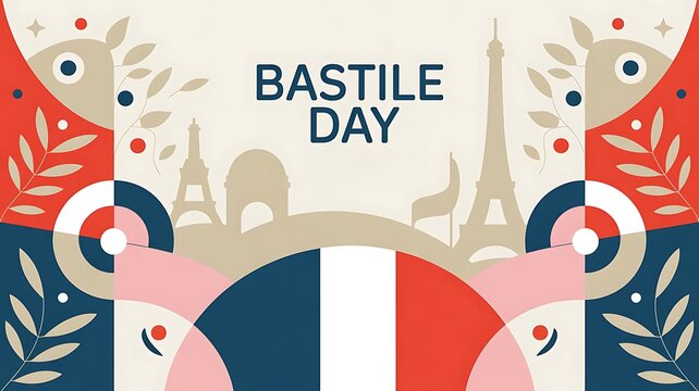 French National Day greeting card with brush stroke background in France national flag colors, a banner celebrating French culture using abstract vector patterns, created with generative ai