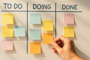 Poster - Colorful Sticky Notes on a Kanban Board for Project Management and Workflow Organization