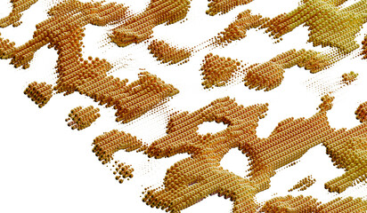 Poster - 3D render of abstract gold spheres forming a unique pattern. Ideal for backgrounds, textures, and design projects.