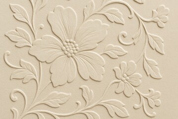 Poster - Elegant Floral Relief Design with Delicate Petals and Intricate Leaf Patterns on Cream Background