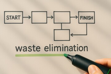 Poster - Diagram Illustration of Waste Elimination Process with Flowchart Boxes and Markers in Focus