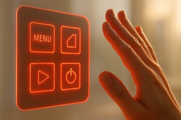 Poster - Futuristic Touchscreen Interface with Glowing Buttons for Menu and Play Options