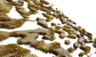 Poster - 3D render of abstract gold cube wave. Perfect for tech, data, or digital backgrounds.