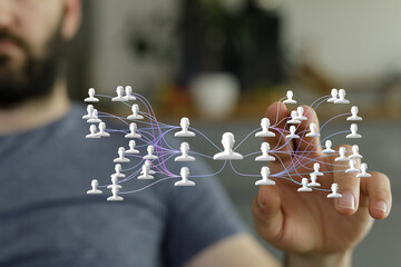Poster - Image of a person interacting with a network visualization, representing connection and communication.