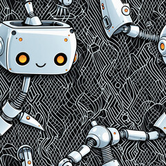 cute robot dark metallic mesh texture with white accents