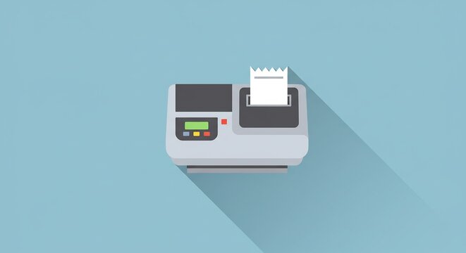 Gray Printer with Receipt on Blue Background