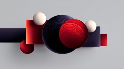 Poster - Series of red and black circles and squares are arranged in a way that creates a sense of movement and energy. The colors and shapes seem to be in constant motion