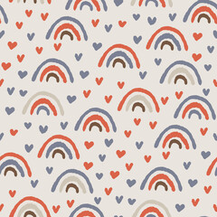 Wall Mural - Rainbow and Hearts Vector Seamless Pattern Background