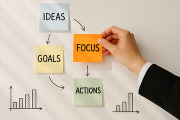 Poster - Strategic planning emphasizes the concentration on priorities turning concepts into clear targets and deliberate steps toward achievement