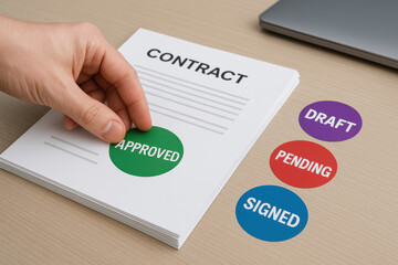 Poster - The approval process marks the progression contracts from draft to signed status reflecting key stages document management in business