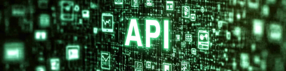 Fototapete - Glowing green API representing coding structure