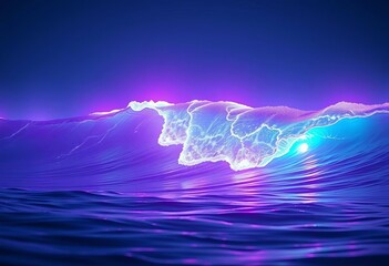 Wall Mural - Glowing bioluminescent wave crests, futuristic ocean scene, ample negative space, mystical, energy