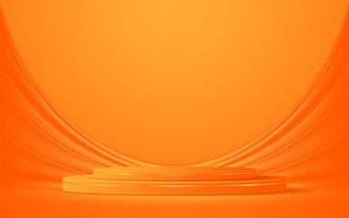 Aufkleber - Orange podium with elegant gold lines for the best awards or product display. stage or podium. vector illustration	