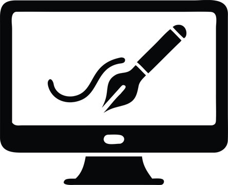 Digital illustration design concept depicting brush tool and artistic process on computer screen icon