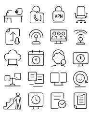 Poster - Modern business and technology-themed vector line icons set against a clean background. This design captures elements of business and technology. 