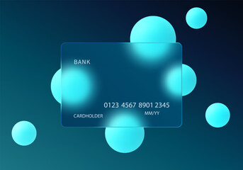Poster - Credit card with glowing blue spheres, glass morphism style image