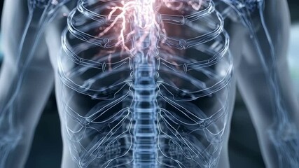 Poster - transparent human chest revealing intricate glowing circulatory system, showcasing detailed heart st