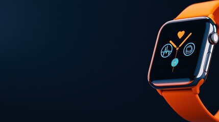 Poster - Modern Smartwatch with Heart Rate Monitor and Vibrant Orange Strap on Dark Background