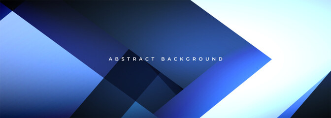 Poster - White and blue modern abstract wide banner with geometric shapes. Dark blue and white 3D abstract background. Vector illustration