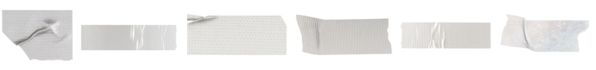 Fototapete - A set of realistic 3D elements in the form of decorative scotch tape (washi tape) in silver shades. Metallized strips with shadows, curves and crumpled surface, created in 3D rendering technique. 
