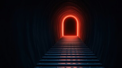 Poster - Mysterious Tunnel with Red Light at the End Creating an Eerie Atmosphere and Evoking a Sense of Intrigue and Wonder